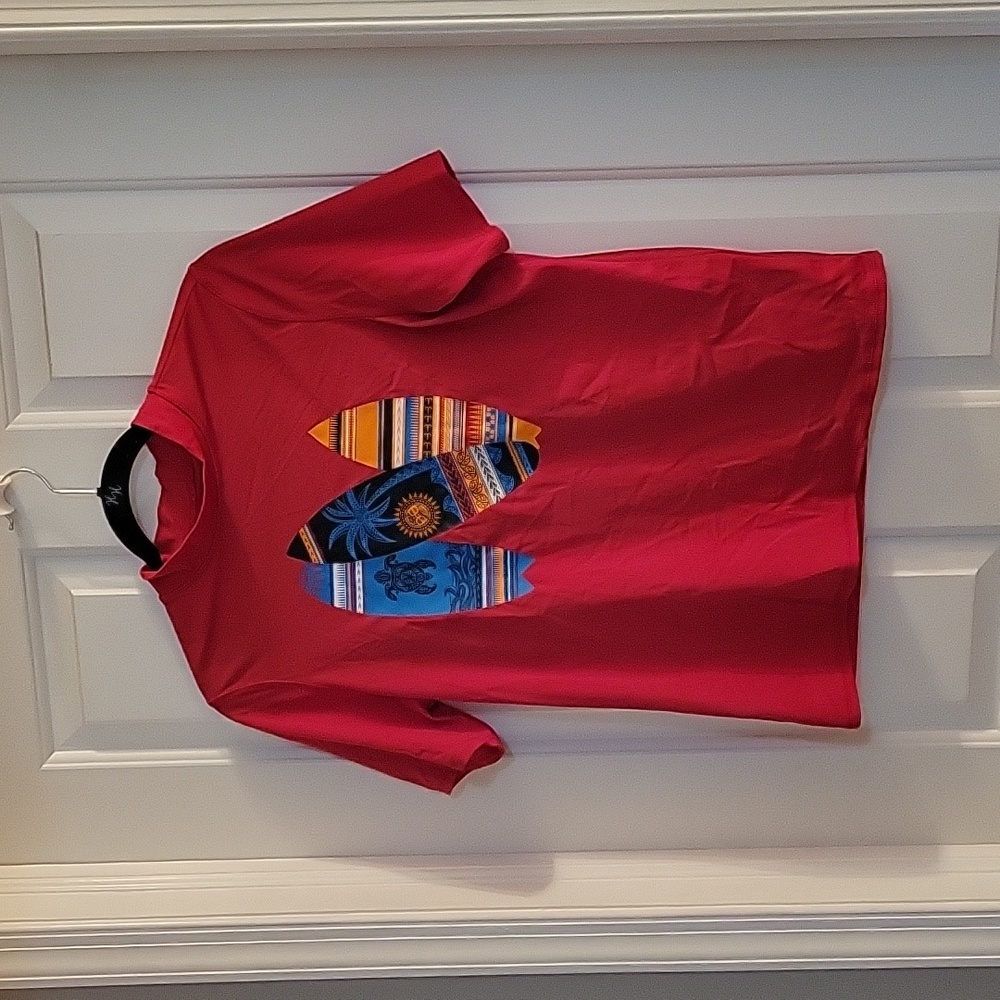 Lands End red with surf boards rashguard large husky